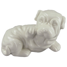 Animal em forma de artesanato de cerâmica, cão encantador com branco esmalte